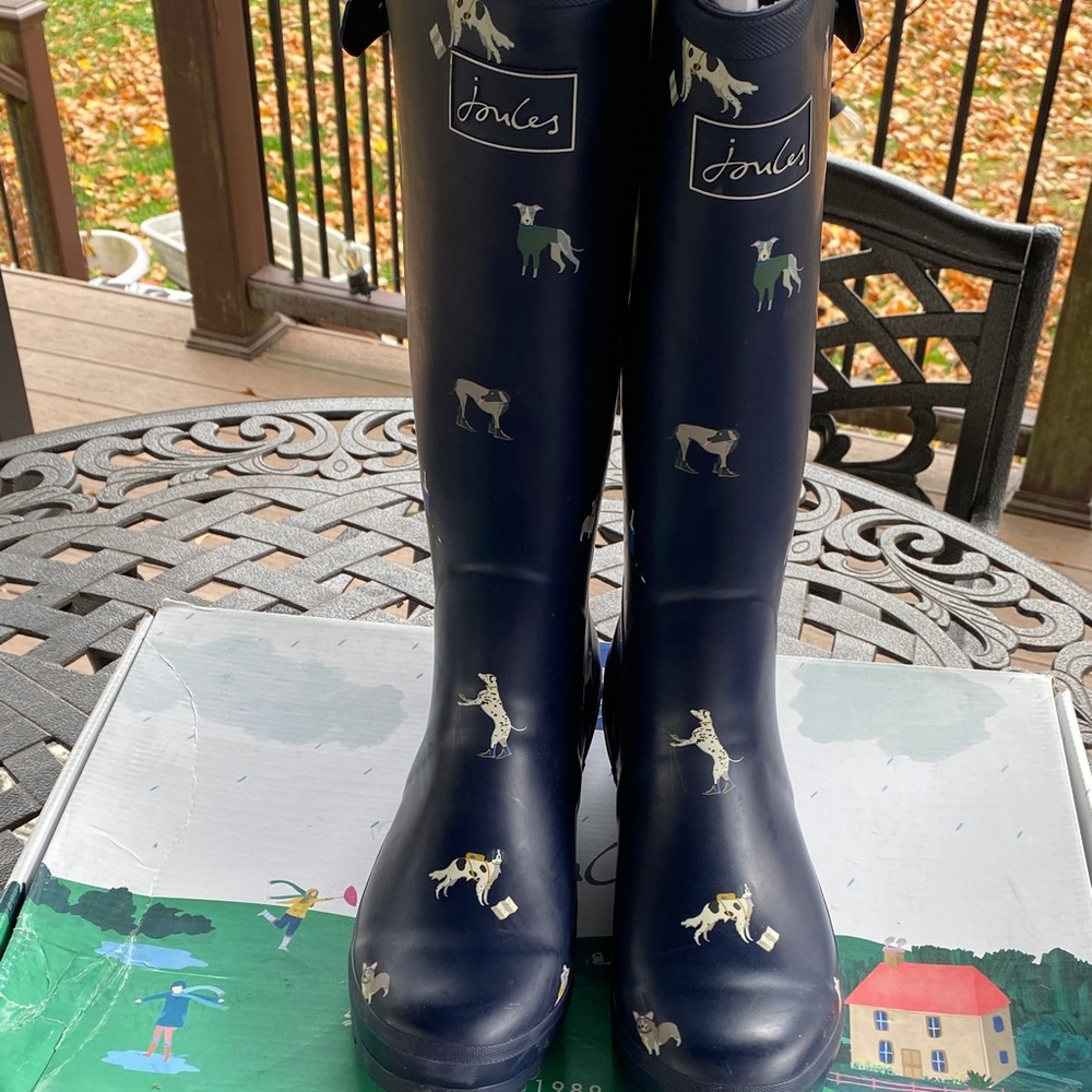 Joules Welly Navy Dog Print Rain Boots Size 11 - Picture 3 of 8
